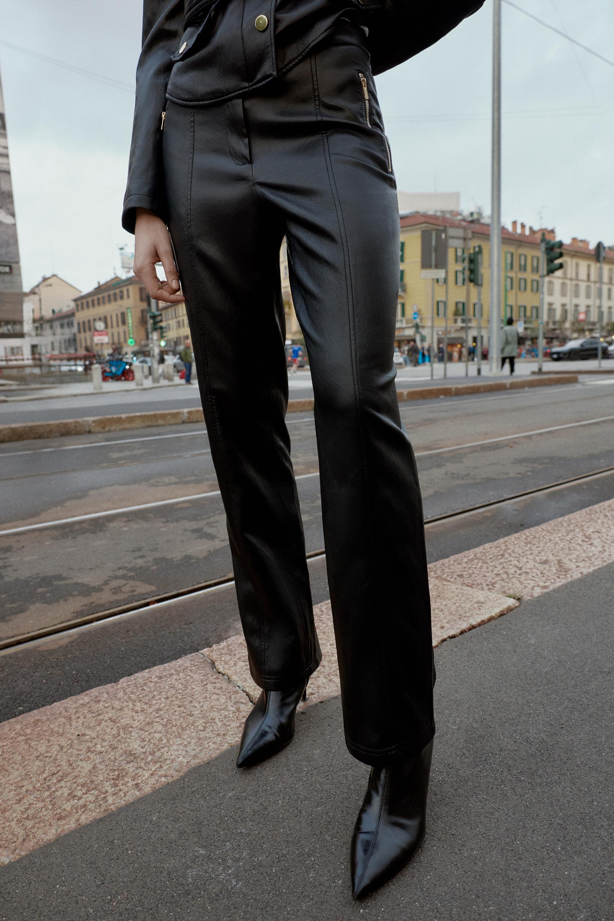 FAUX LEATHER FLARE PANTS